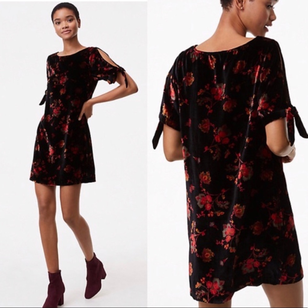 - LOFT Velvet Floral Cold Shoulder Dress Siz…